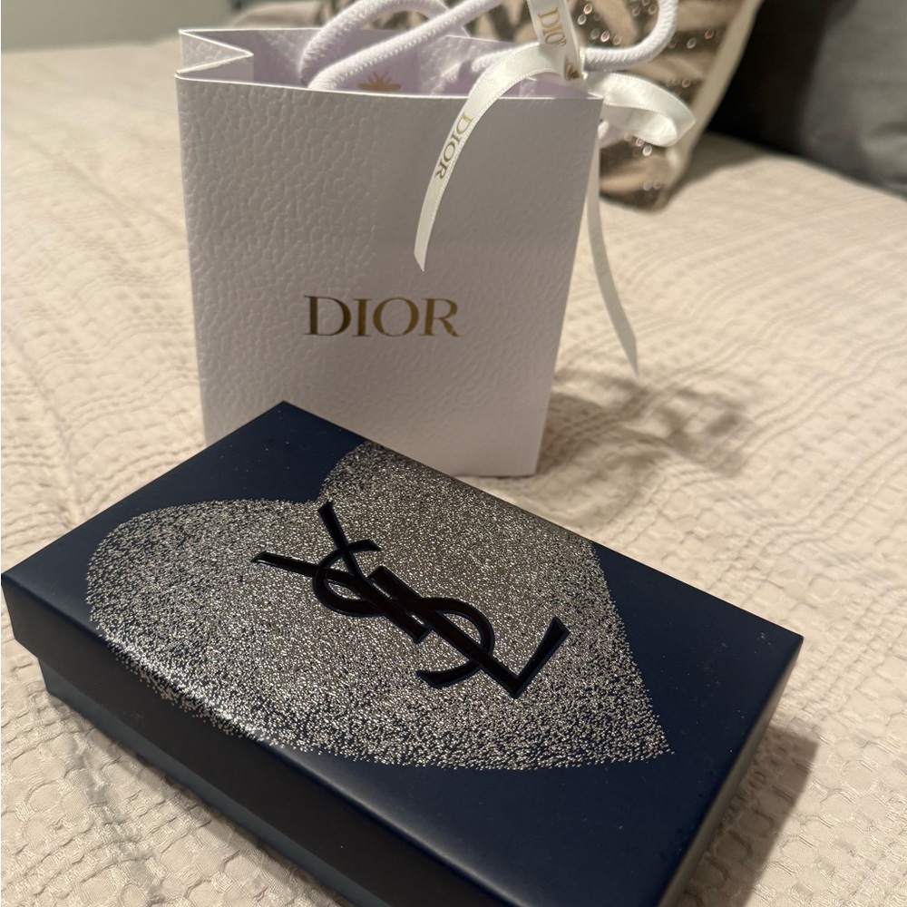 Saint Laurent Navy Card Holder with Silver Glitter Heart